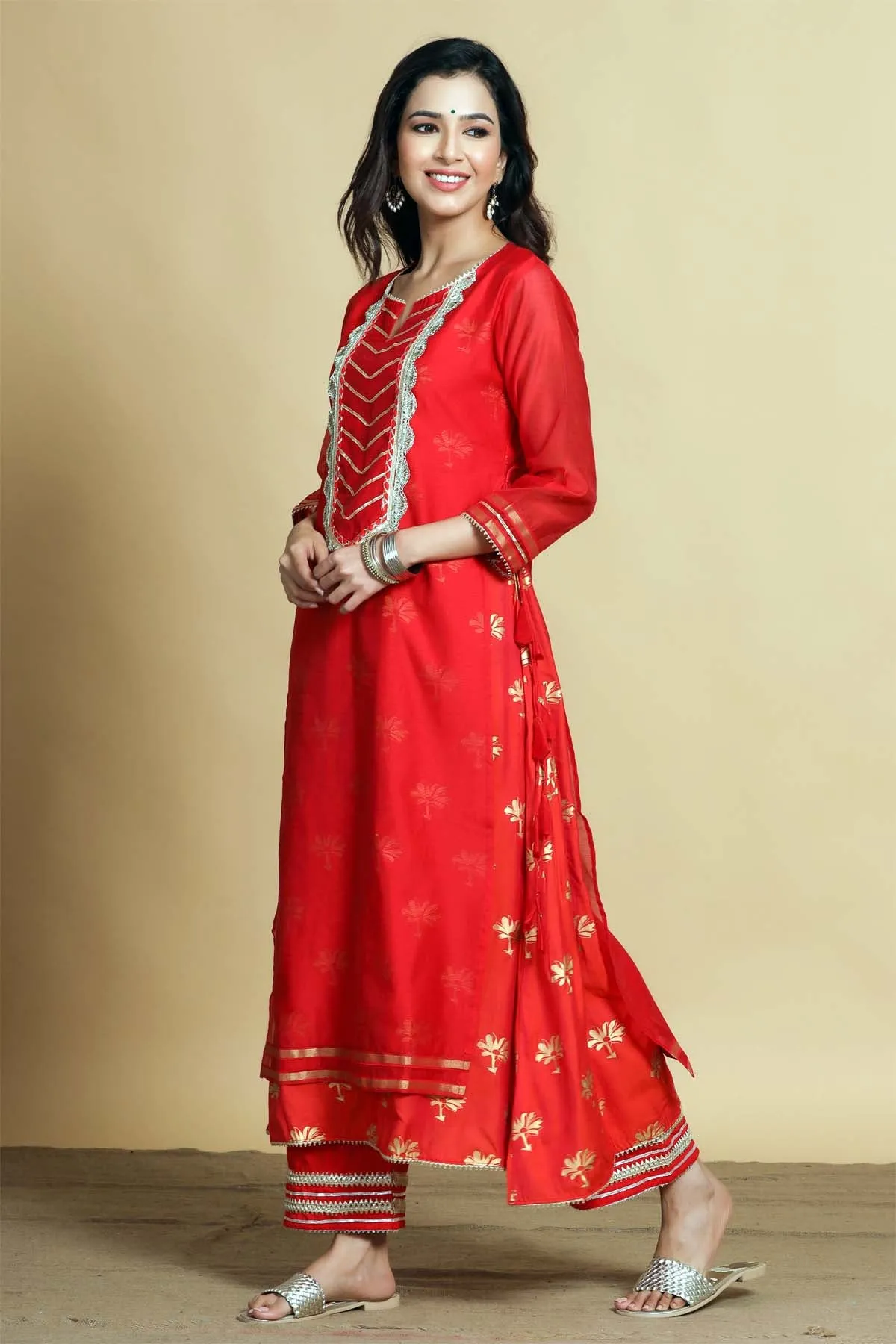 Double layered Red chanderi kurta