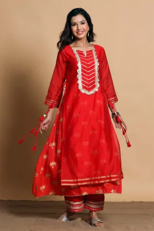 Double layered Red chanderi kurta