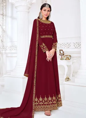 Front Slit Deep Maroon Zari Embroidered Anarkali Suit