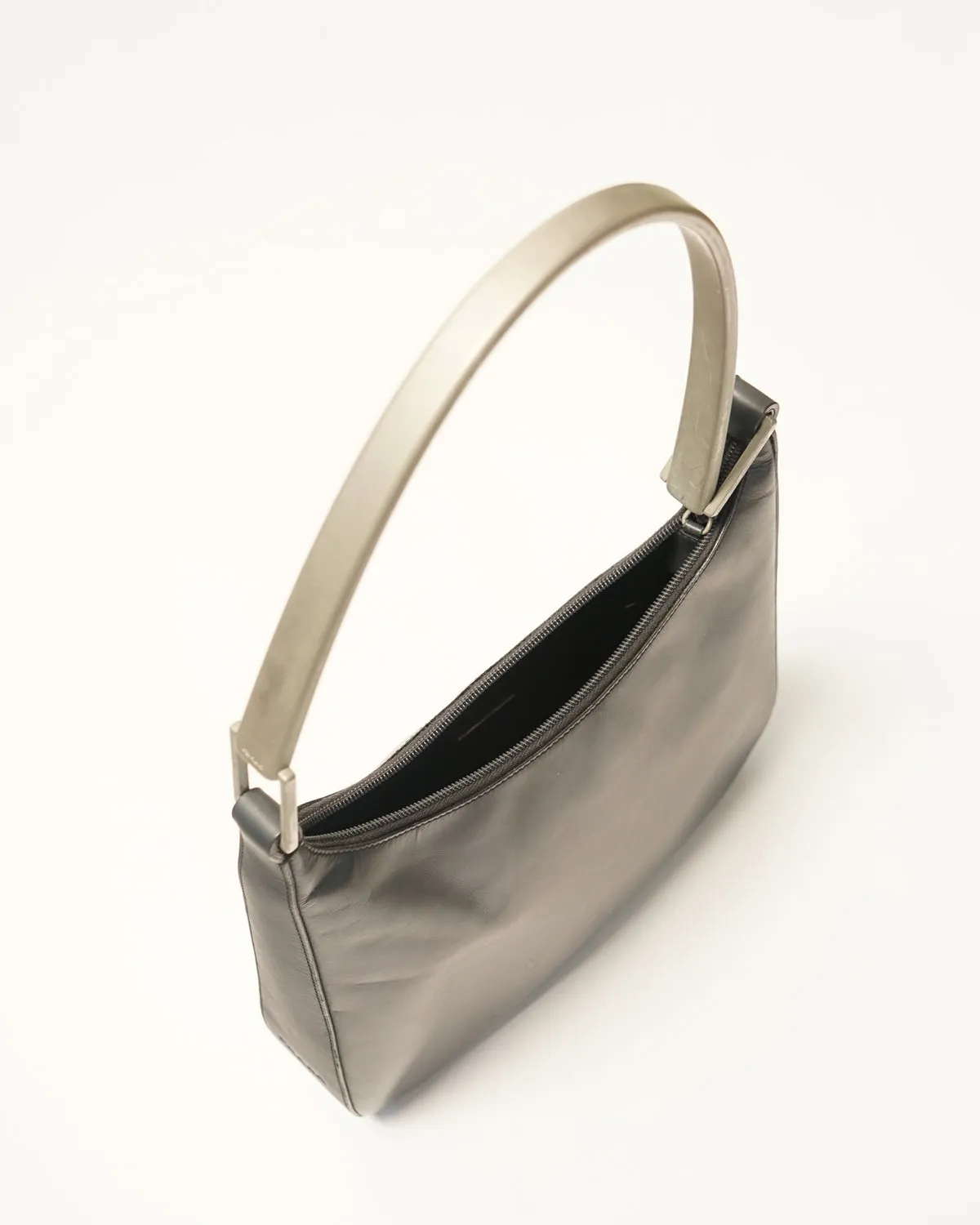 Gray Leather One Shoulder Bag