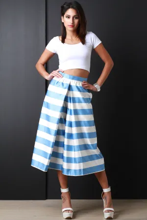 Horizontal Stripe Wide Leg Culotte Pants