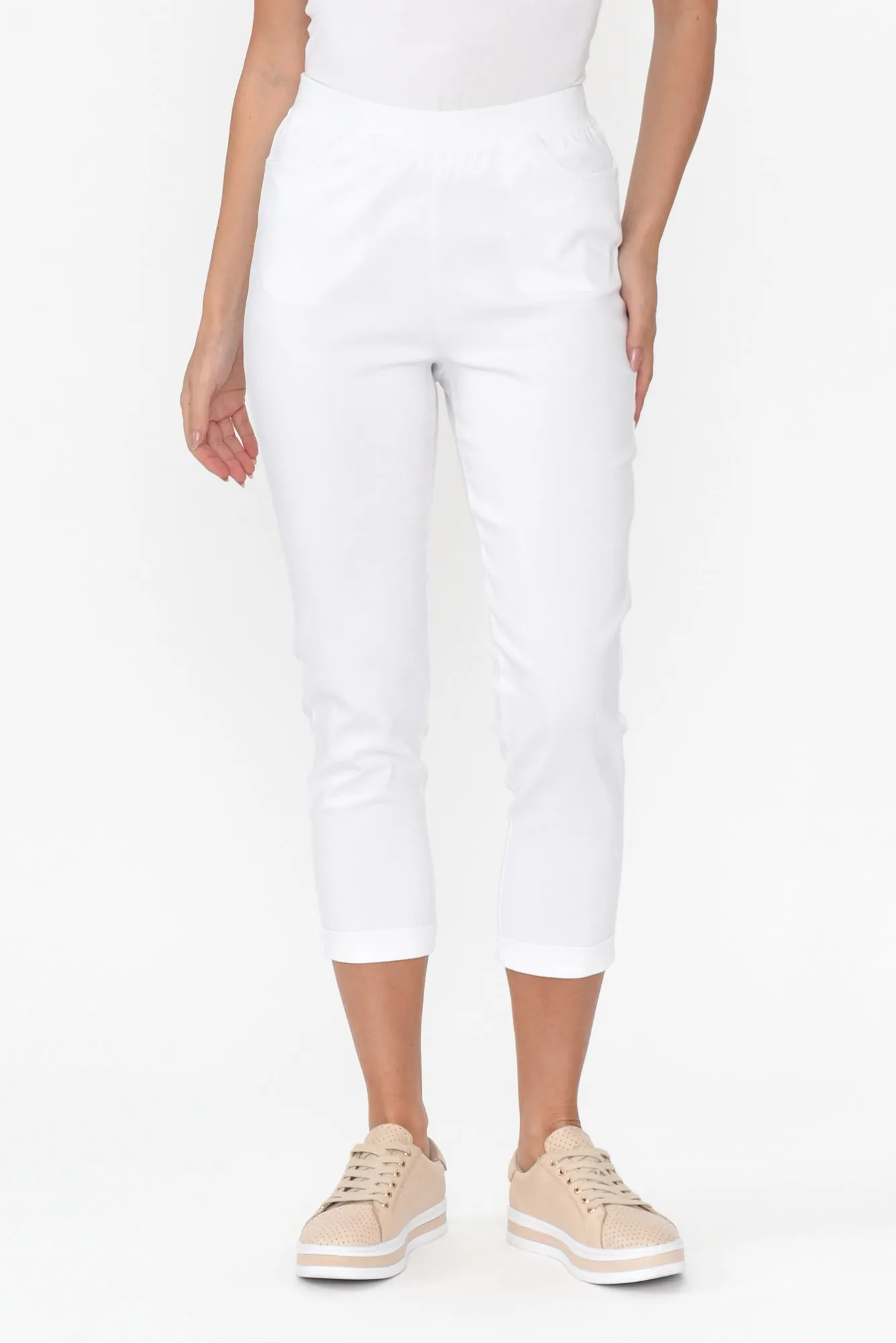 Jensen White Cotton Stretch Pants