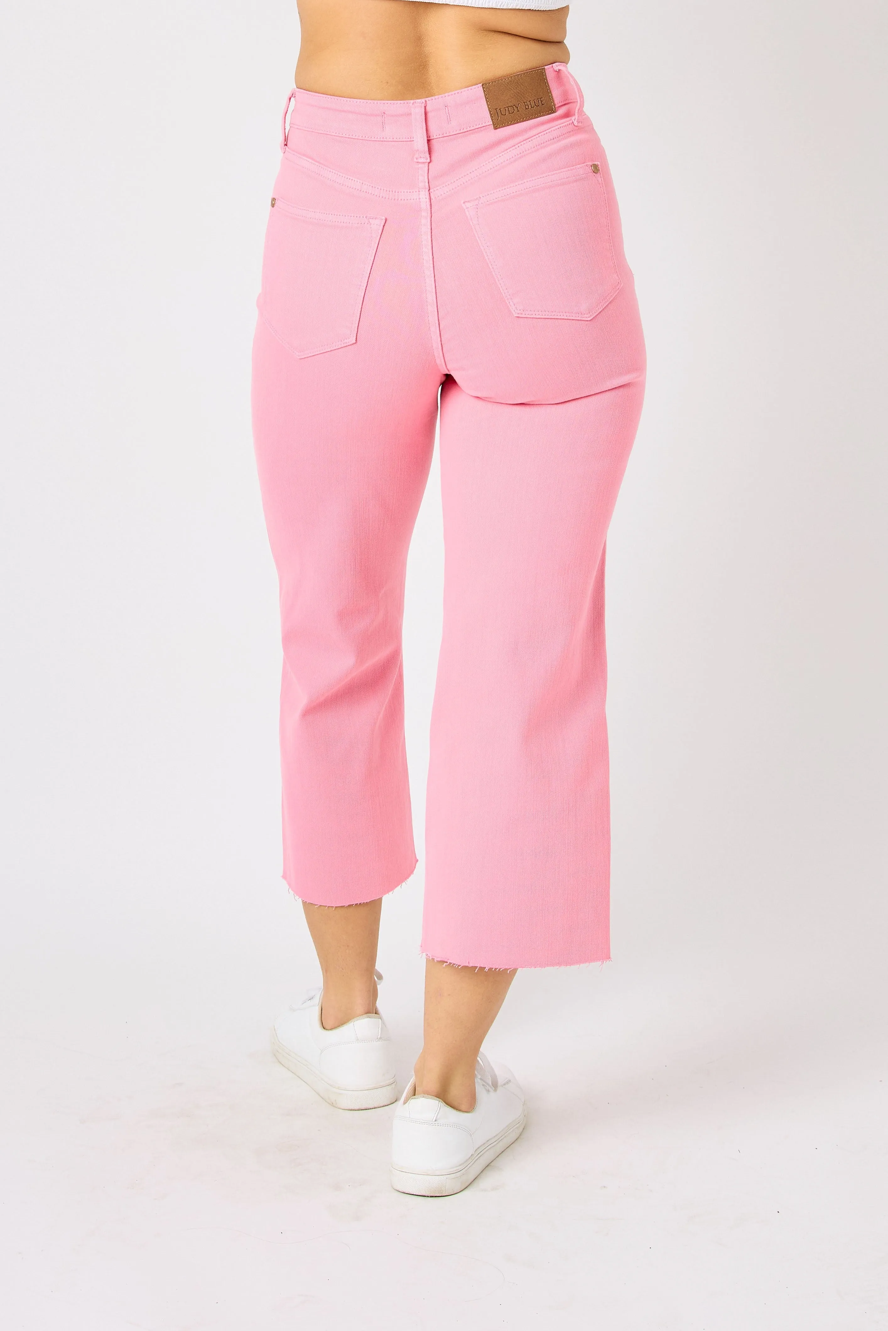 Judy Blue High Waist Tummy Control Garment Dyed Pink Wide Leg Crop Denim 88822