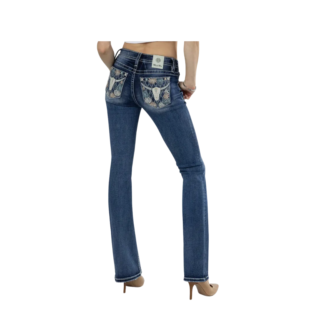 Miss Me Women's Western Bloom Bootcut Medium Wash Jeans