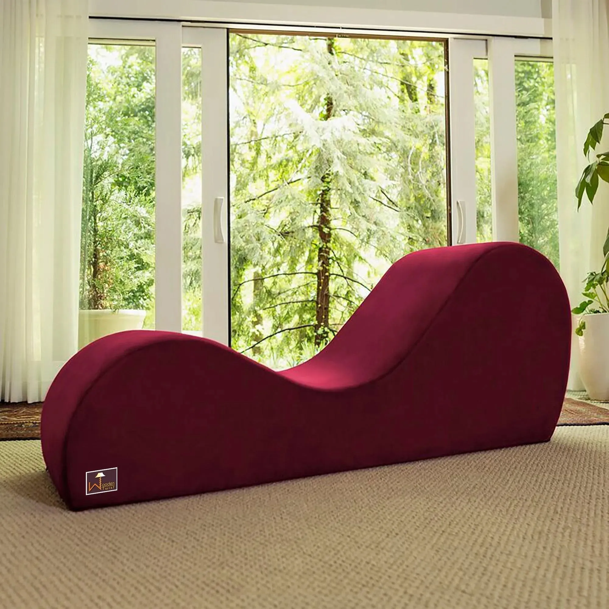 Modern Armless Wooden Chaise Lounge for Lounging, Yoga, and Stretching ( Pink )