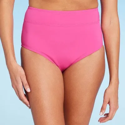 New - Lands' End Women's UPF 50 Full Coverage Tummy Control High Waist Bikini Bottom - Pink S