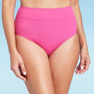 New - Lands' End Women's UPF 50 Full Coverage Tummy Control High Waist Bikini Bottom - Pink S