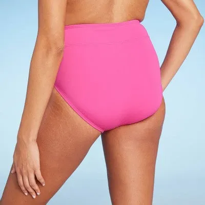 New - Lands' End Women's UPF 50 Full Coverage Tummy Control High Waist Bikini Bottom - Pink S