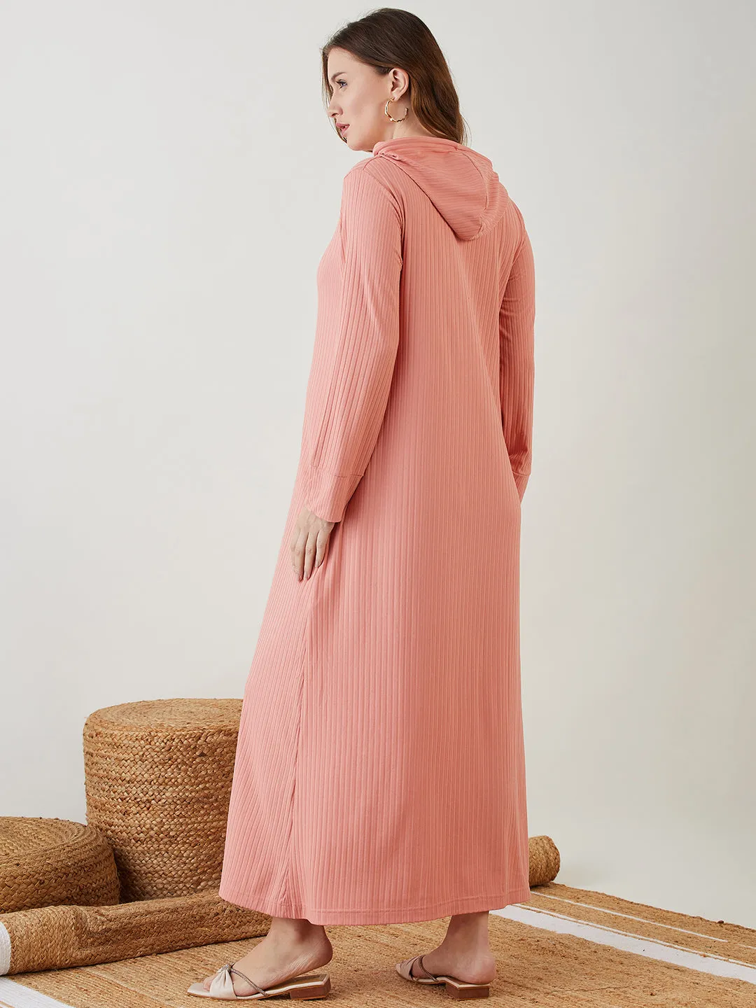 Peach Hooded Rib Maternity Dress