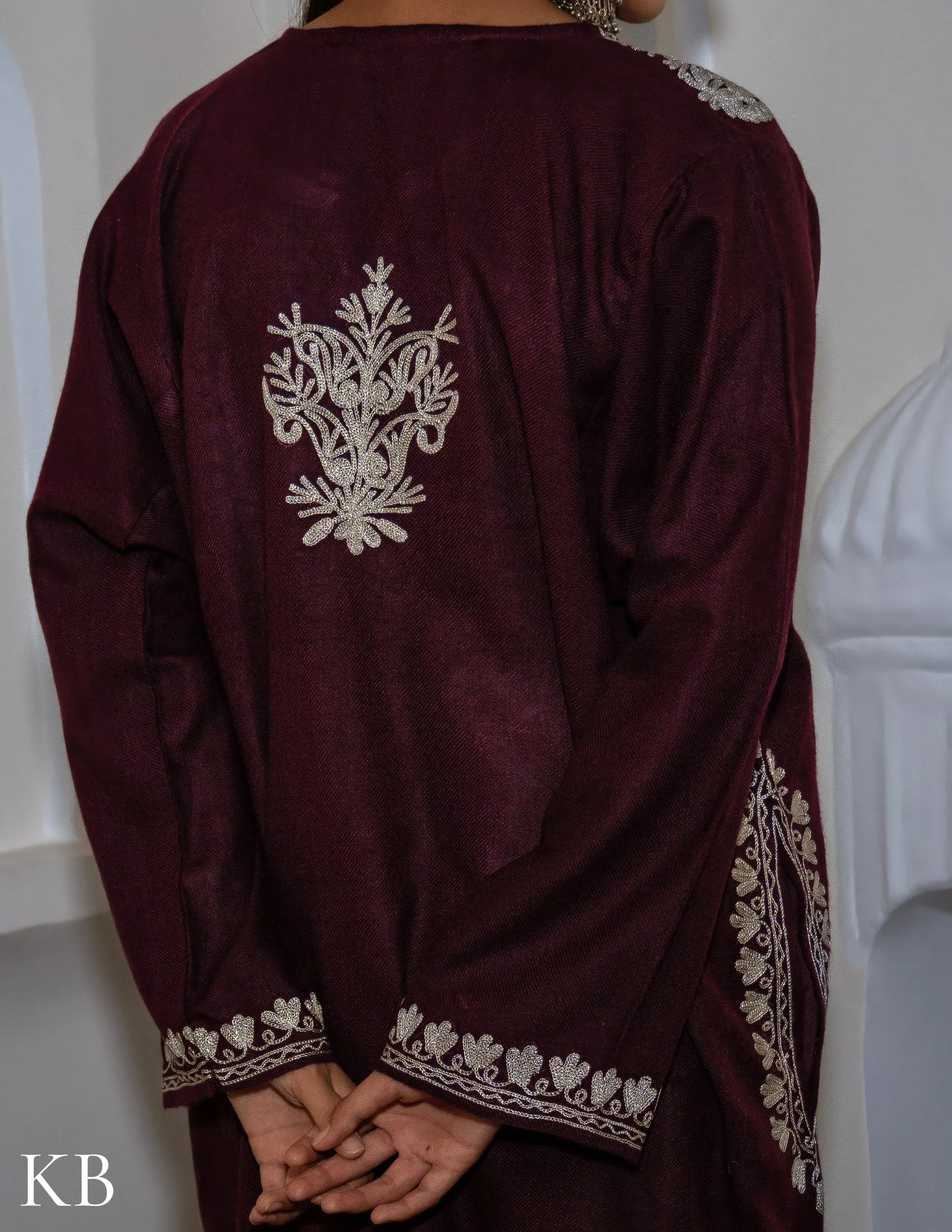 Rang-e-Khizan Burgundy Metallic Zari Phiran