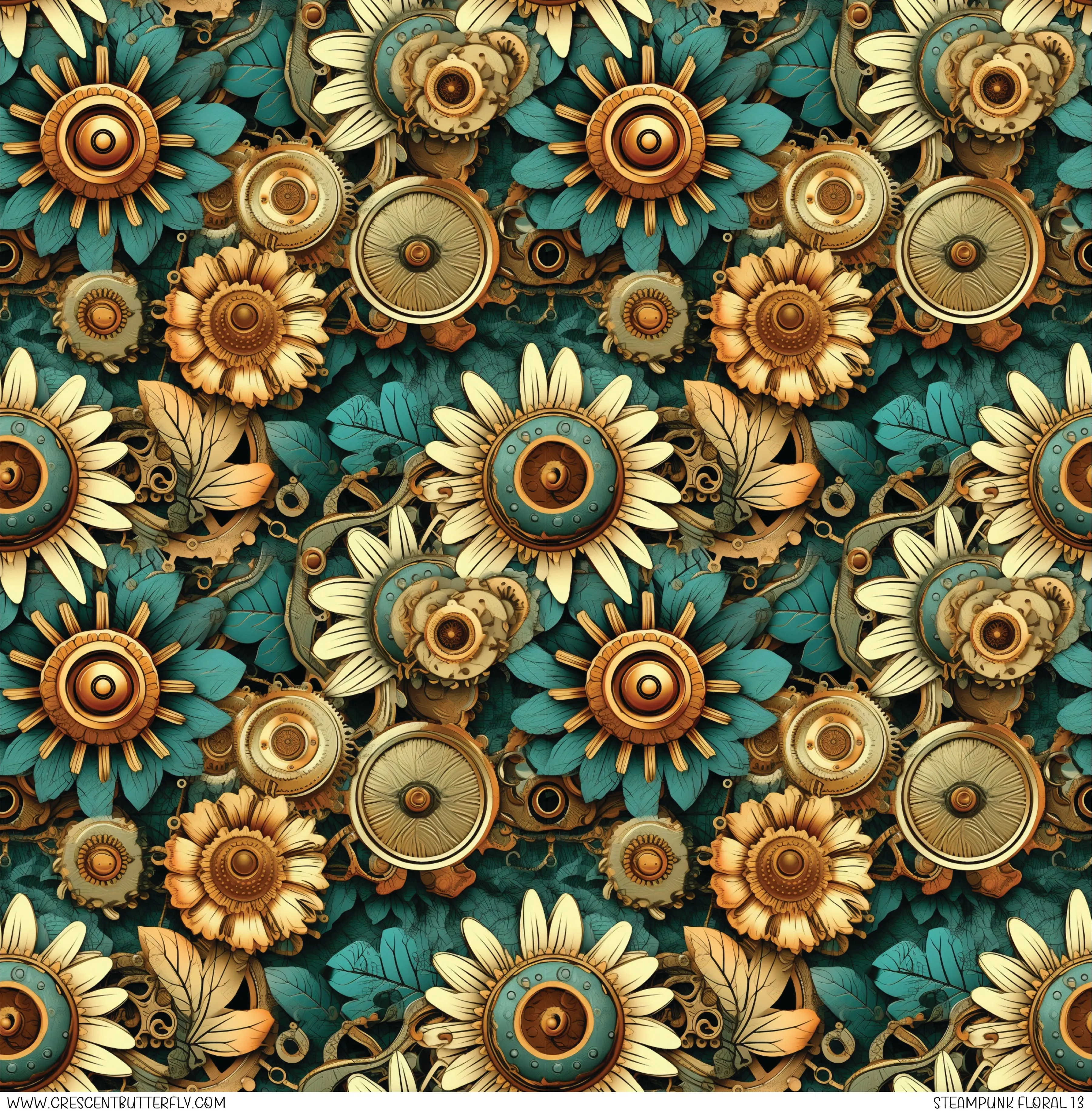 Steampunk Floral 13 Printed Vinyl Sheet-Tumbler Wrap