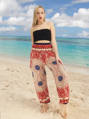 Unisex Harem Yoga Hippie Boho Pants Blue And Red Print M